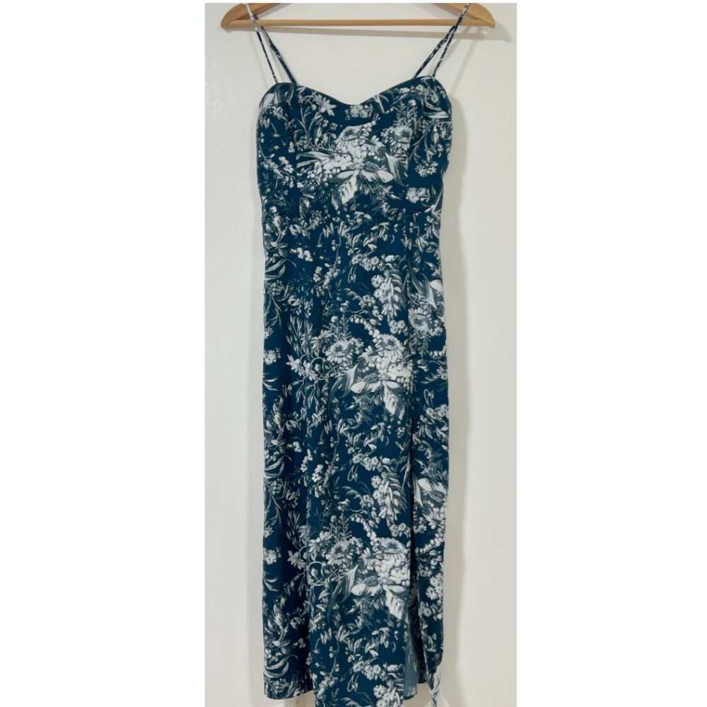 Abercrombie & Fitch A&F Luxe Crepe High-Slit Midi Dress XS Petite Blue Floral